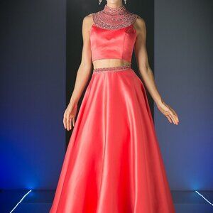 High Neck Sequin A-Line Shape Prom Dress CDCK67